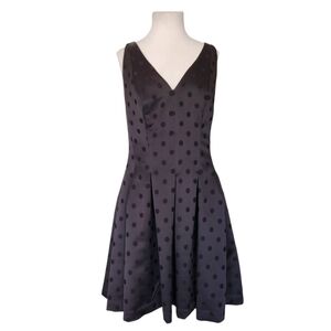 Lauren Ralph Lauren Polka Dot Print A- Line Cocktail Party Dress Black Sz 8 NWT